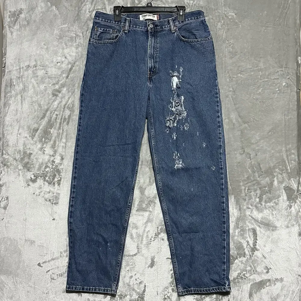 Y2k Levis Distressed Comfort Fit 560 Medium Wash Blue Jeans Mens 38x34 Classic‎